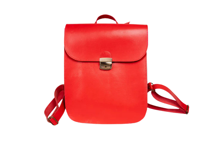 Natural Leather Saddle Backpack - Red
